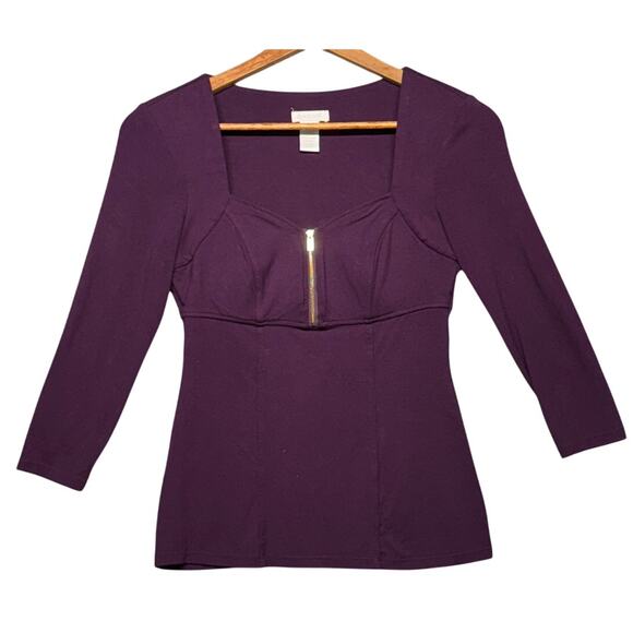 Cache Vintage  90s Y2K Plum Purple Square Neck Corset 3/4 Sleeve Top Women XS - Picture 1 of 6